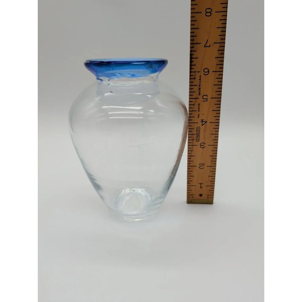 Art Glass Vase Mouth Blown Cobalt Rim Vase